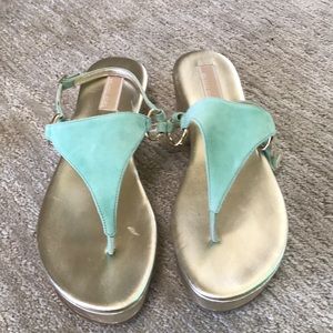 Michael Kors gold and seafoam sandals